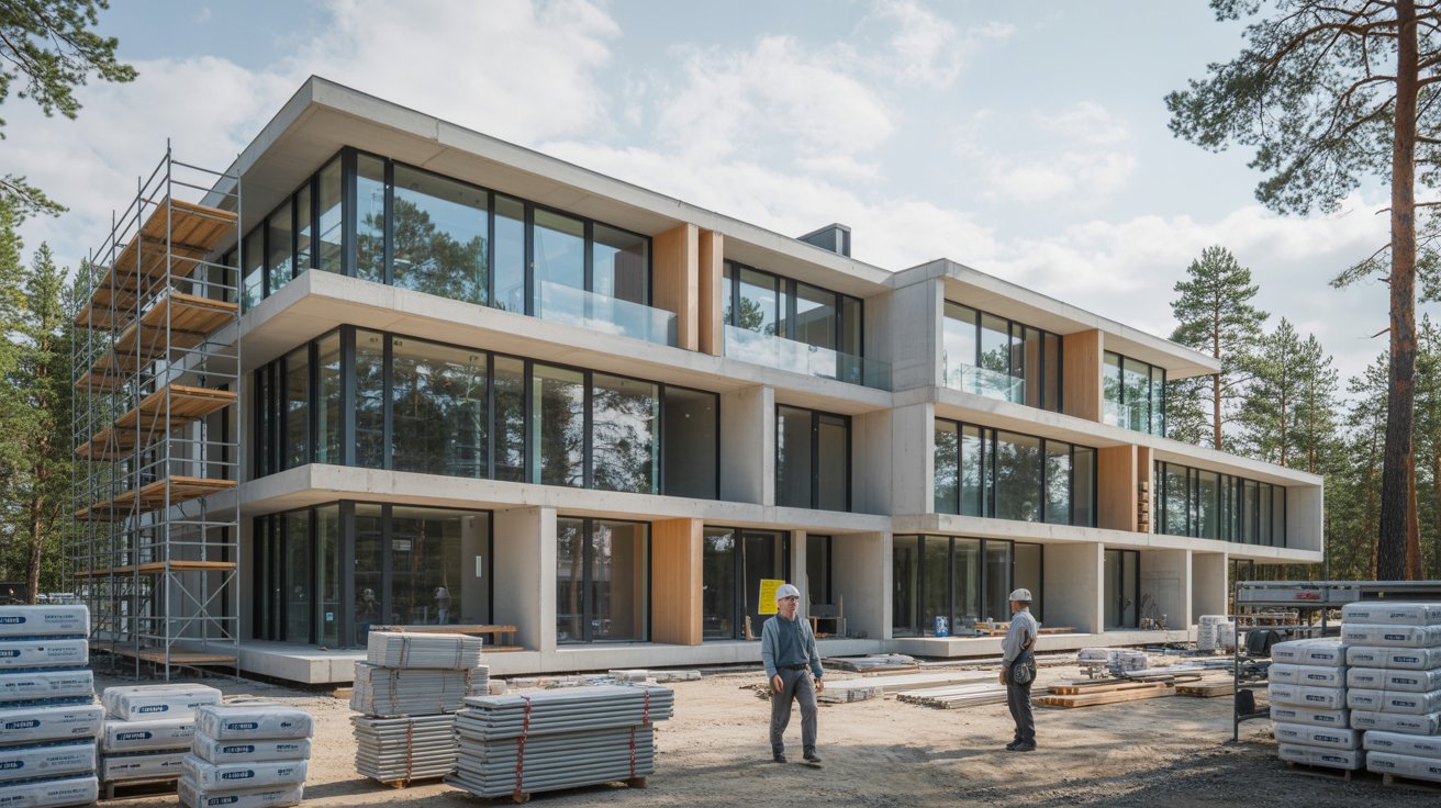 Modern construction project showcasing Trener AB's expertise in luxury building